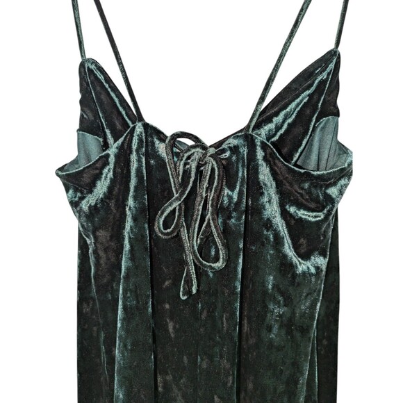 Topshop Dress 8 Women's Green Velvet Cowl Neck Spaghetti Strap Tie Back Mini - Picture 4 of 7